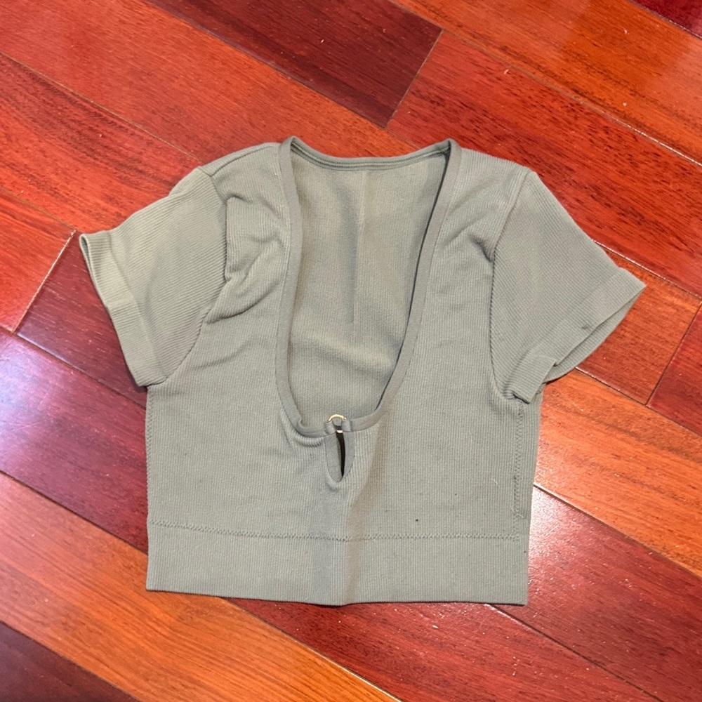 Aerie Khaki Crop Top with Keyhole Detail